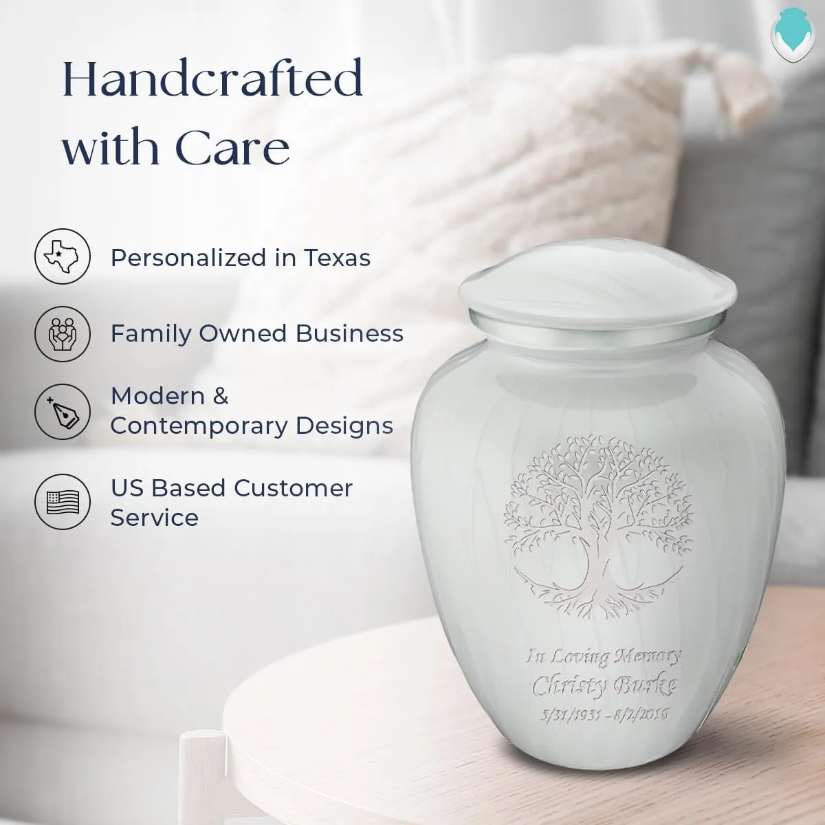 Geturns Embrace Adult Personalized Tree of Life Cremation Urns for Human Ashes I Large Pearl White Funeral Urn for Men and Women I 200 lbs
