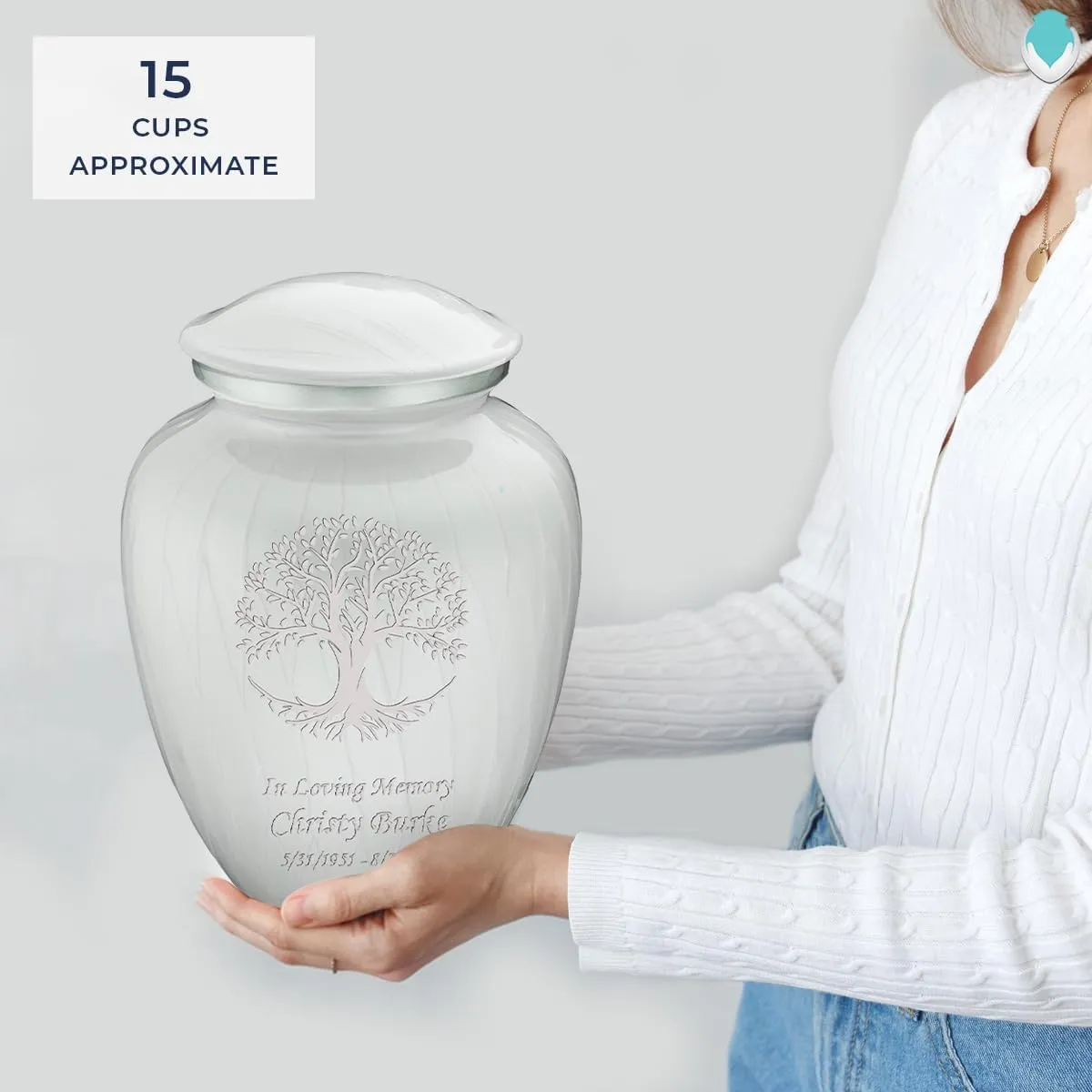 Geturns Embrace Adult Personalized Tree of Life Cremation Urns for Human Ashes I Large Pearl White Funeral Urn for Men and Women I 200 lbs