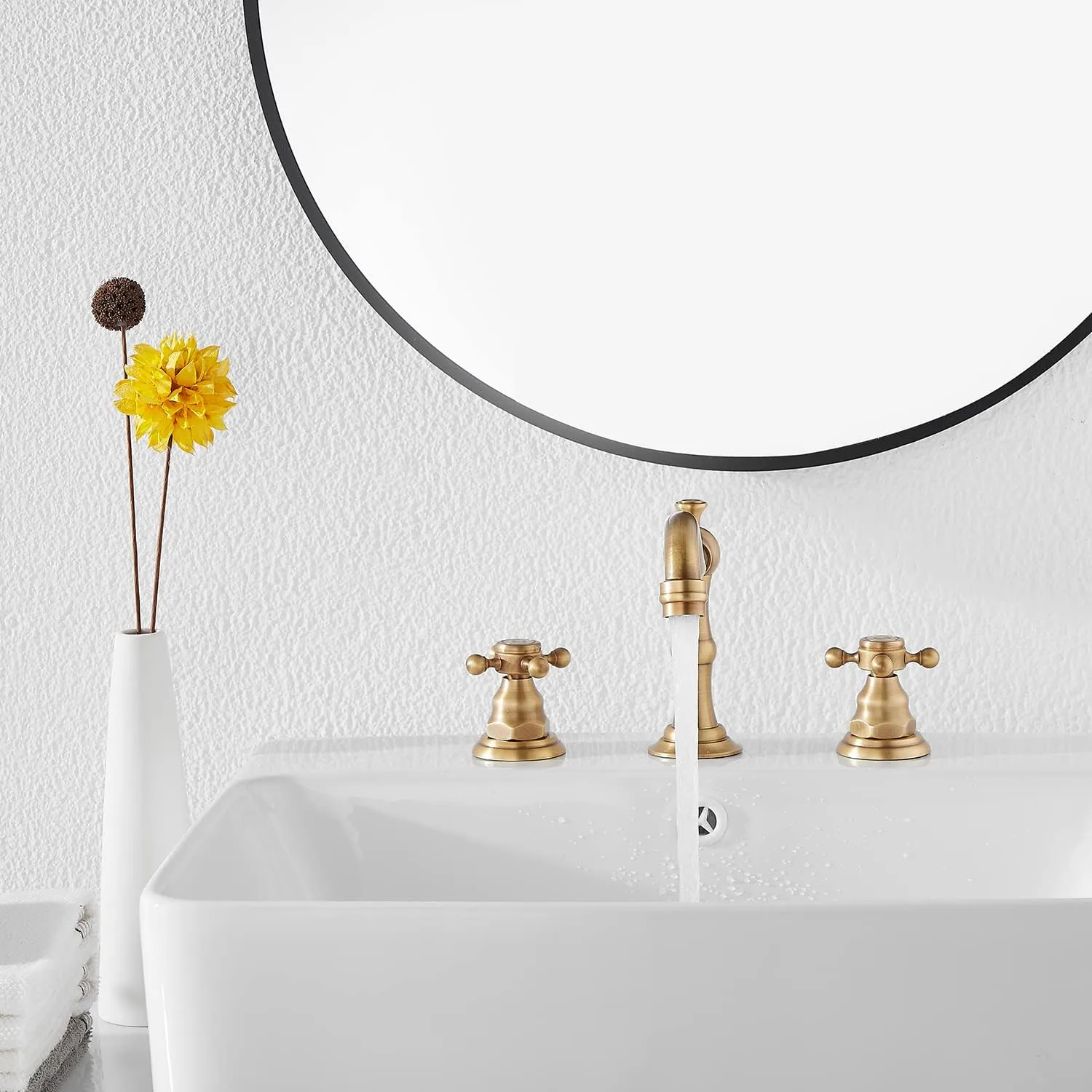 GGStudy 8 inch 2 Handles 3 Holes Widespread Bathroom Sink Faucet Antique Brass Bathroom Vanity Faucet Basin Mixer Tap Matching Metal Pop Up Drain with Overflow