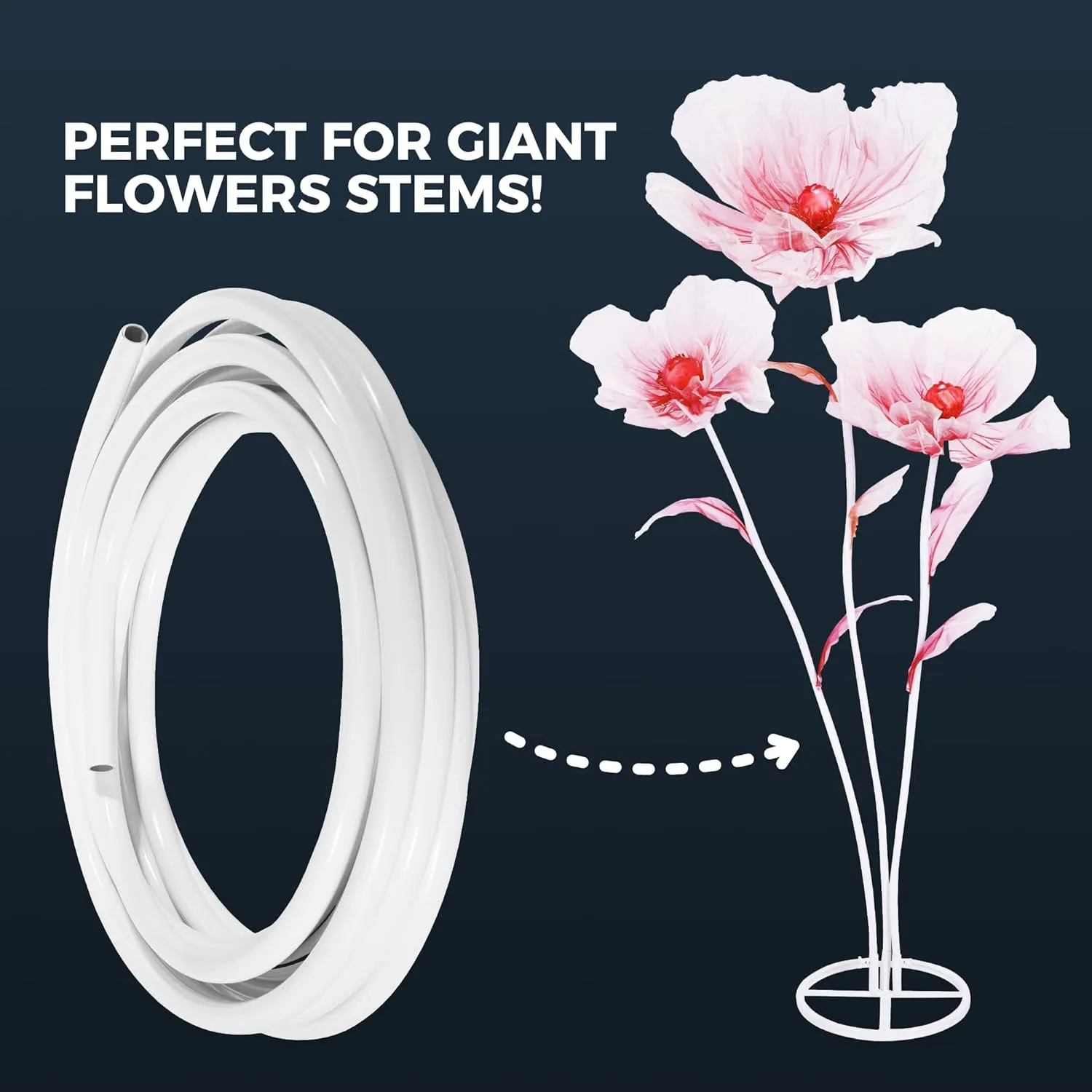 Giant Artificial Flower Flexible Pipe Tube, 32ft Long Pipe Tubing for Fake Flower Stem, Flexible Tubing for Floral Wedding Arrangement, Prop Building, Balloon Arches, DIY Arts and Craft Cosplay (20mm)