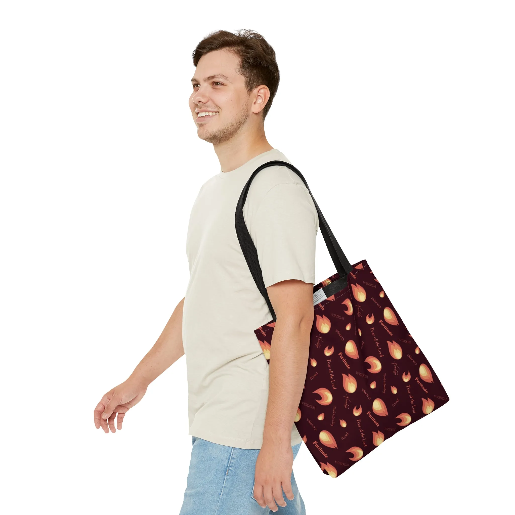 Gifts of the Holy Spirit Tote Bag in Dark Maroon