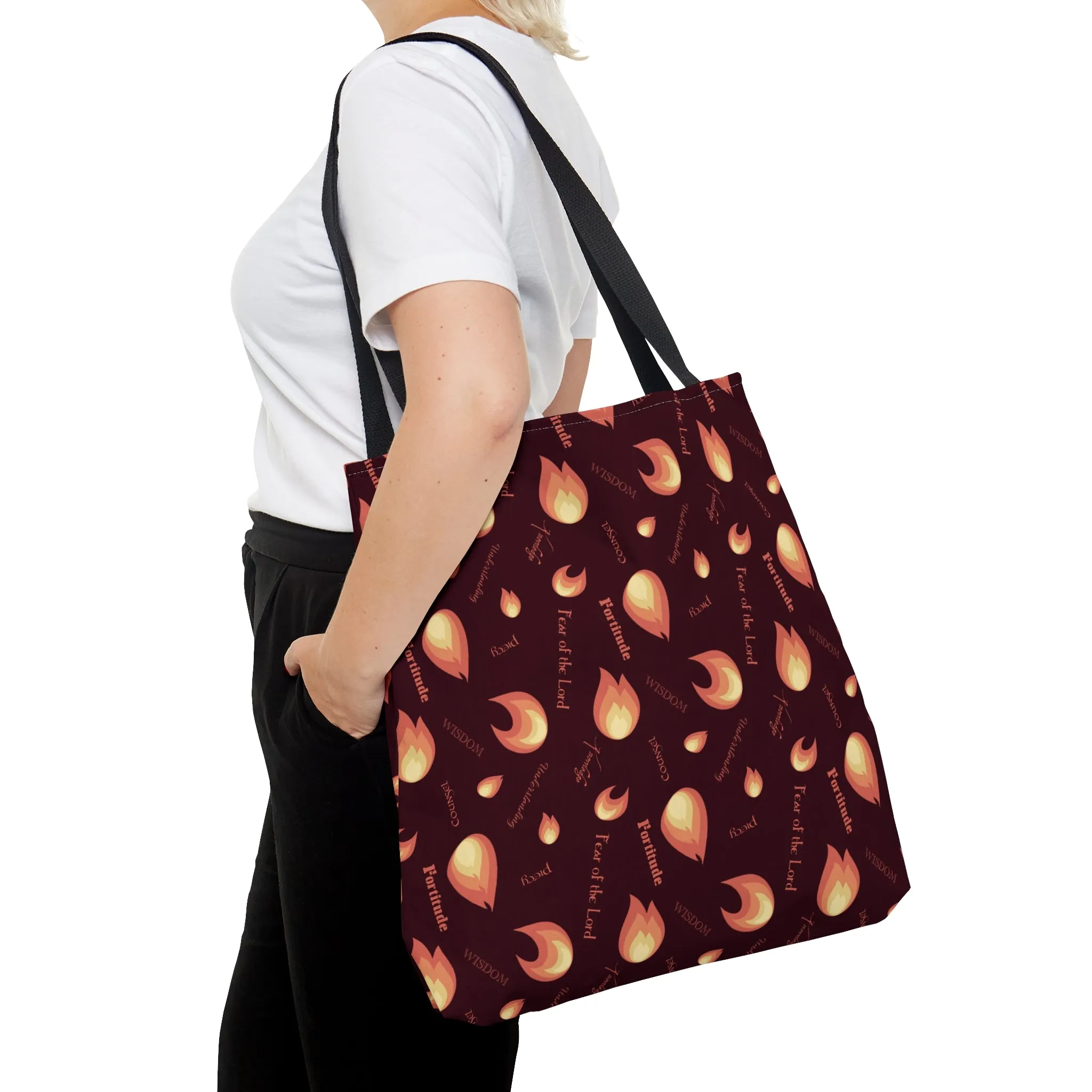 Gifts of the Holy Spirit Tote Bag in Dark Maroon