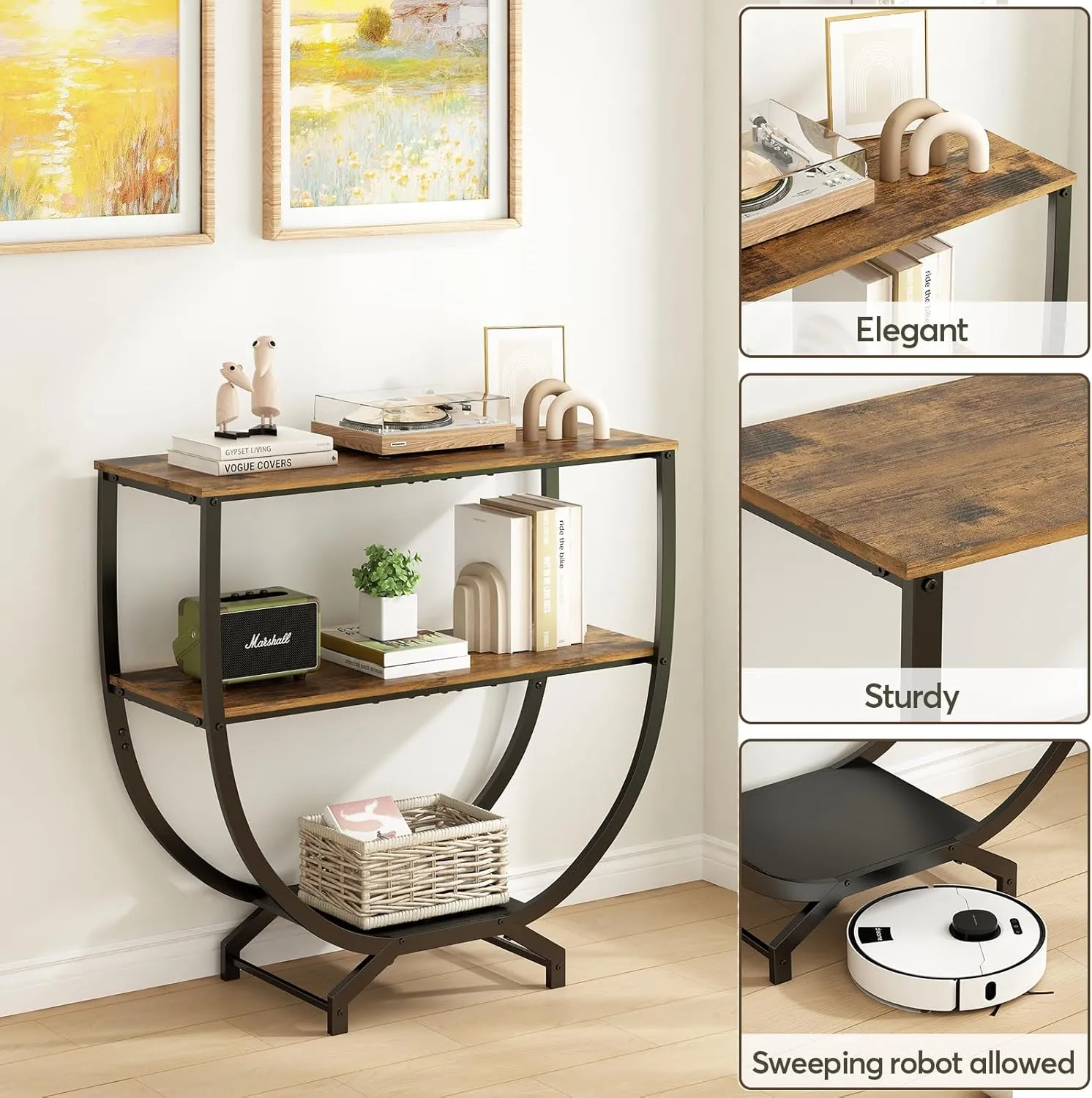 GILLAS 3 Tier Console Tables, 30" Height Entryway Table, Sofa Table Behind Couch Table, Industrial Entryway Furniture Entry Way Table with Storage for Living Room, Hallway, Entrance, Rustic Brown