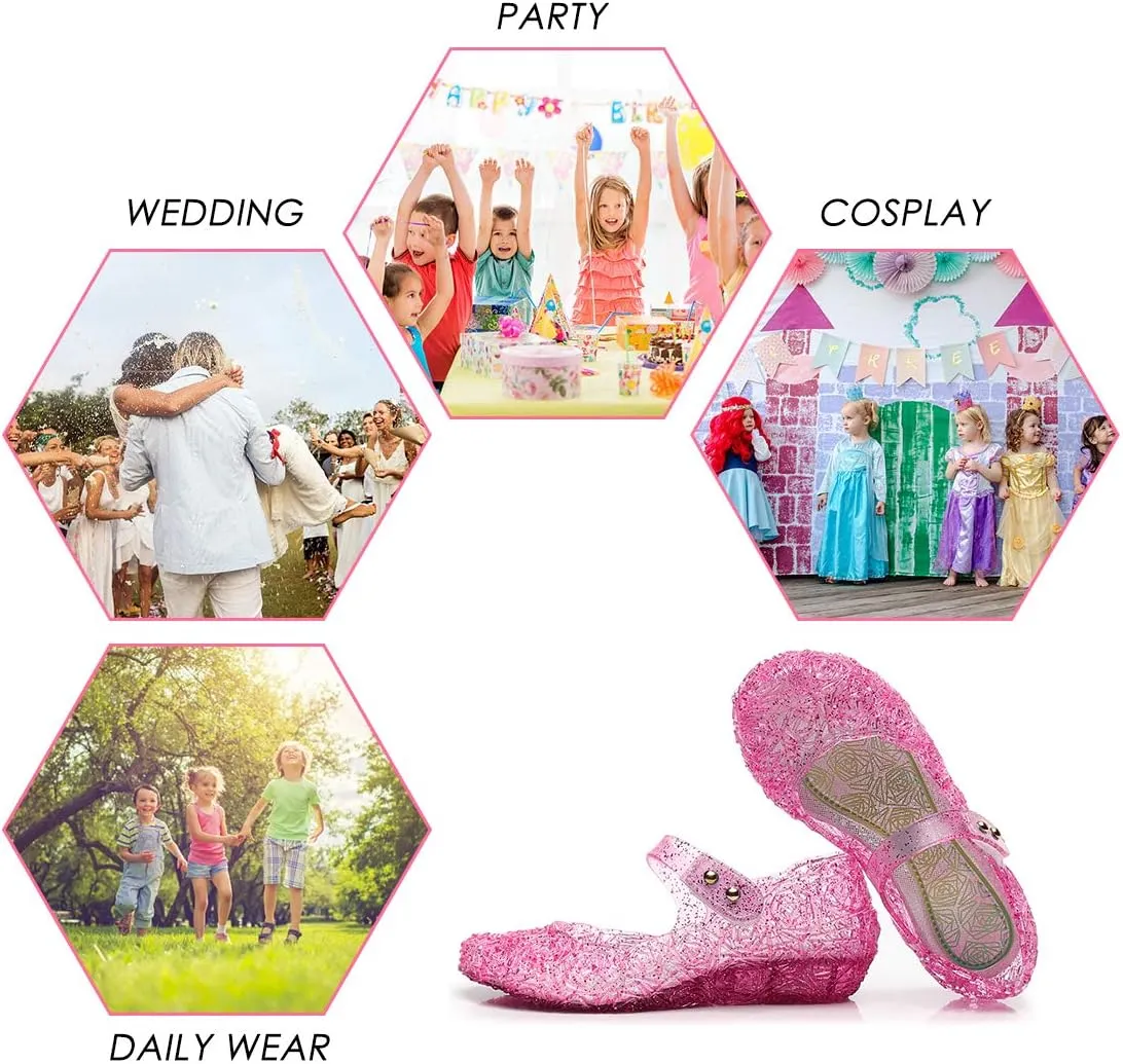 Girls Princess Jelly Shoes for Halloween Christmas Cosplay Costume Kids Sandals Mary Jane Flats
