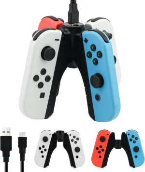 GLDRAM 4 in 1 Joycon Charger Grip for Nintendo Switch & Switch OLED Accessories, Switch Joy Con Controller Charging Dock Converts to Grip, Charger Dock Stand with LED Indicator and Charging Cable