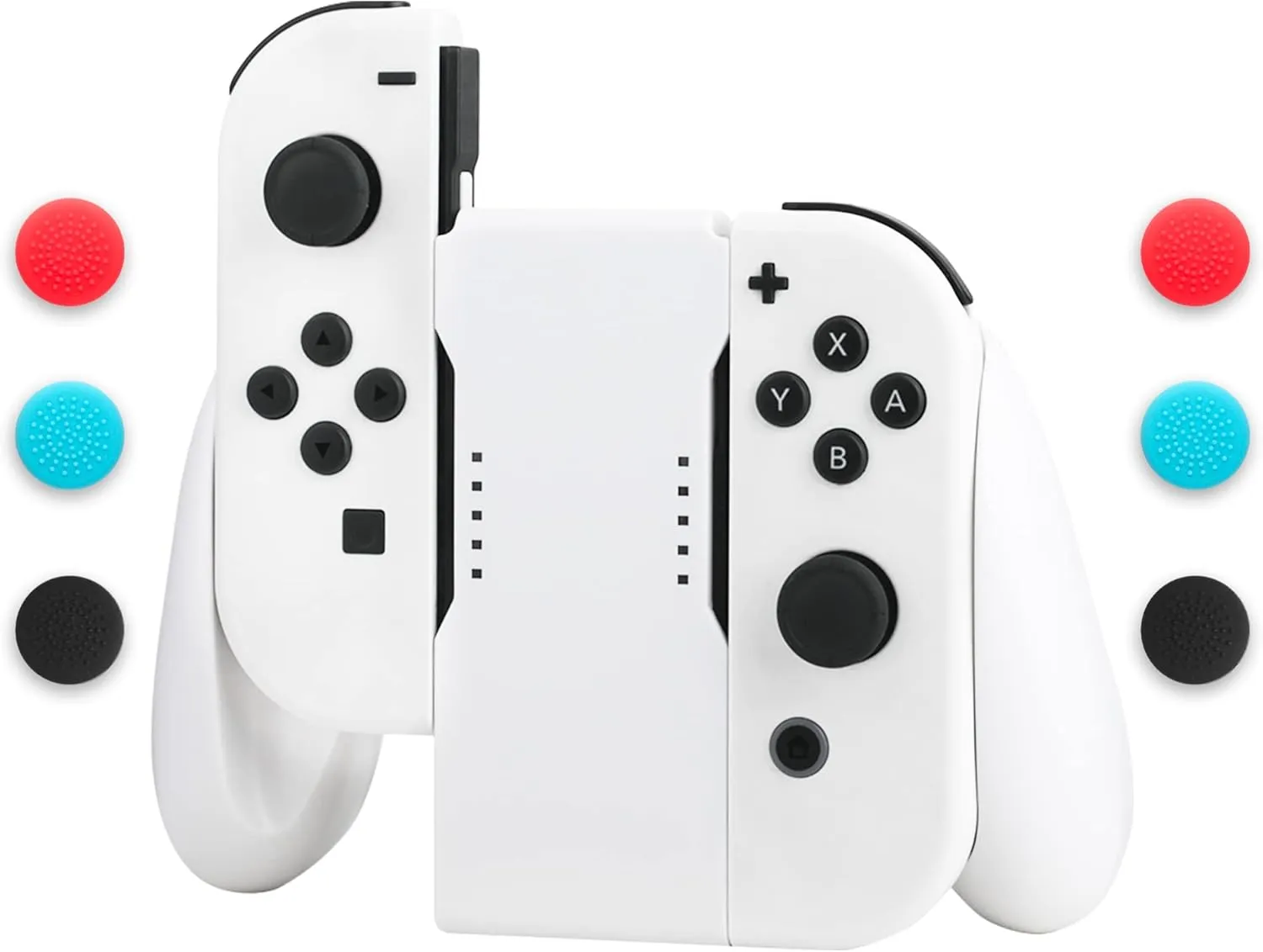 GLDRAM Joycon Charger Grip for Nintendo Switch & Switch OLED Accessories, Switch Joy Con Controller Charging Grip with LED Indicator, Charging Cable and 6 Thumb Grip Caps, Charger Dock Stand-White