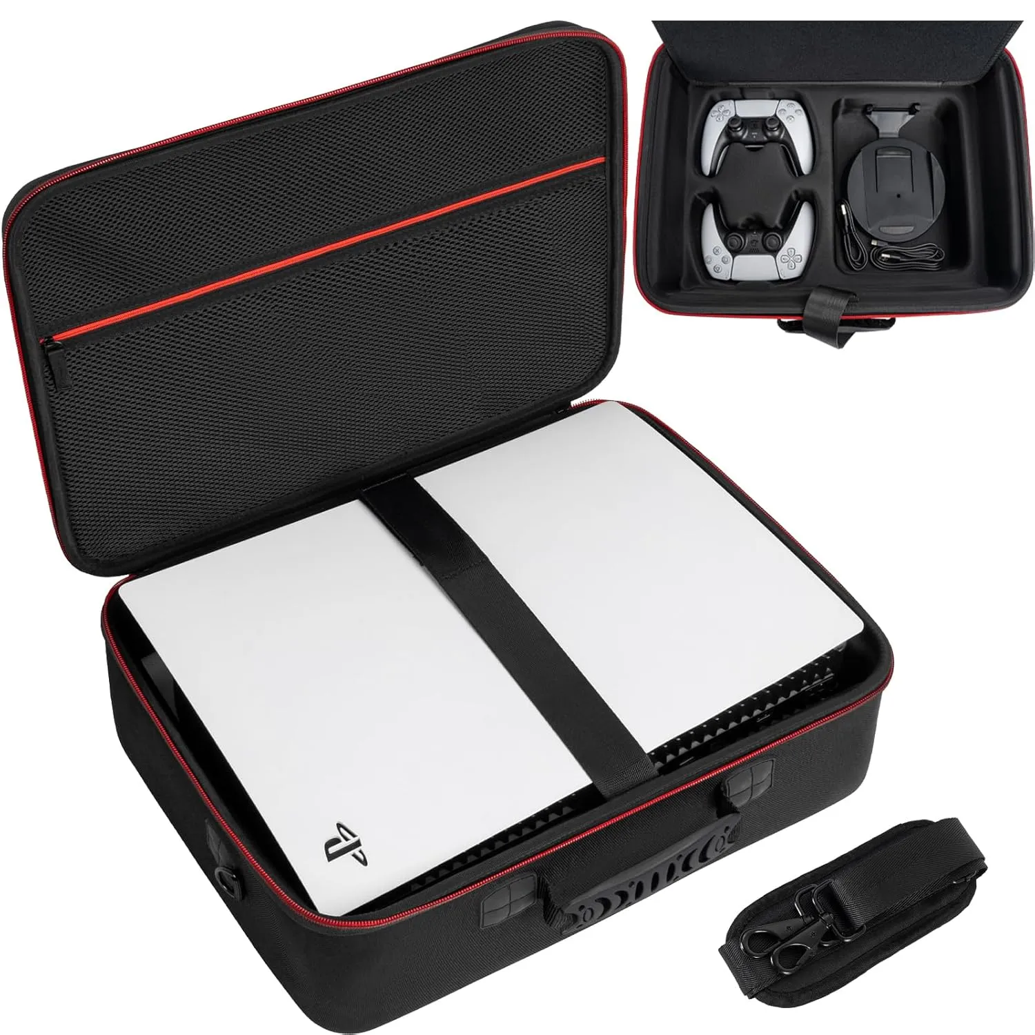 GMAK Hard Shell Carrying Case for PS5, Protective Case Travel Bags Compatible with Playstation 5, DualSense Controllers, Base, Cords and Other Accessories, EVA Storage Bag with Shoulder for PS5, Black