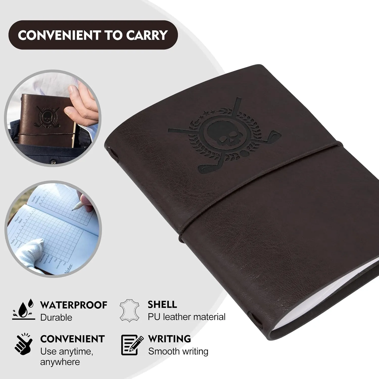 Golf Scorecard Book Leather Golf Yardage Book with Pencil Golf Score Book Golf Gift for Men&Women Sports and Outdoor Golf Club Accessories,dark brown