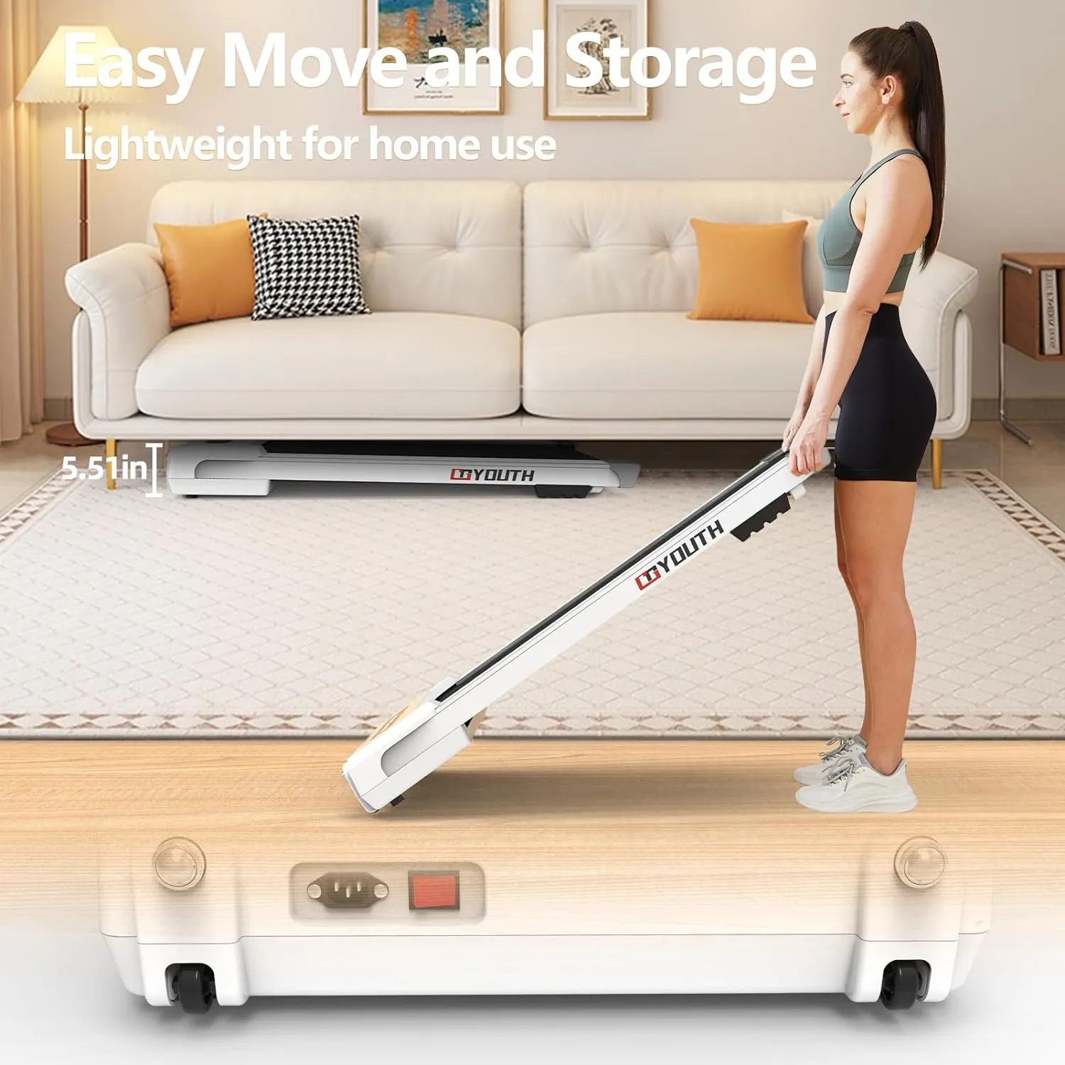 GOYOUTH 2 in 1 Under Desk Electric Treadmill Motorized Exercise Machine with Wireless Speaker, Remote Control and LED Display, Walking Jogging Machine for Home/Office Use
