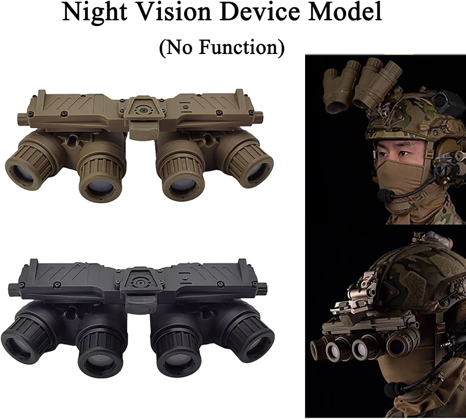 GPNVG 18 Night Vision Goggles Dummy Model with NVG Mount for PVS15/PVS18, Four-Tube Binocular Night Vision for Tactical Helmet NVG Mount, Cosplay Prop, CS Game,No Function (Tan)