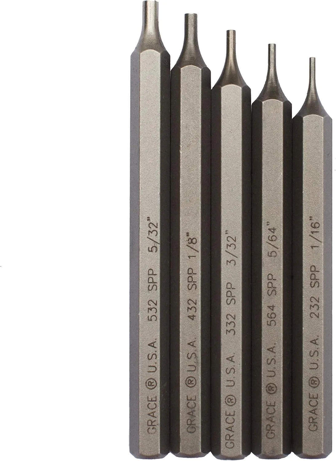 Grace USA Starter Short Pin Punch Set, Gunsmith, Hunting, Machinists, DIY Tools, Hardened Steel, Pin Punch Set, Punch Set, 5 Piece Set