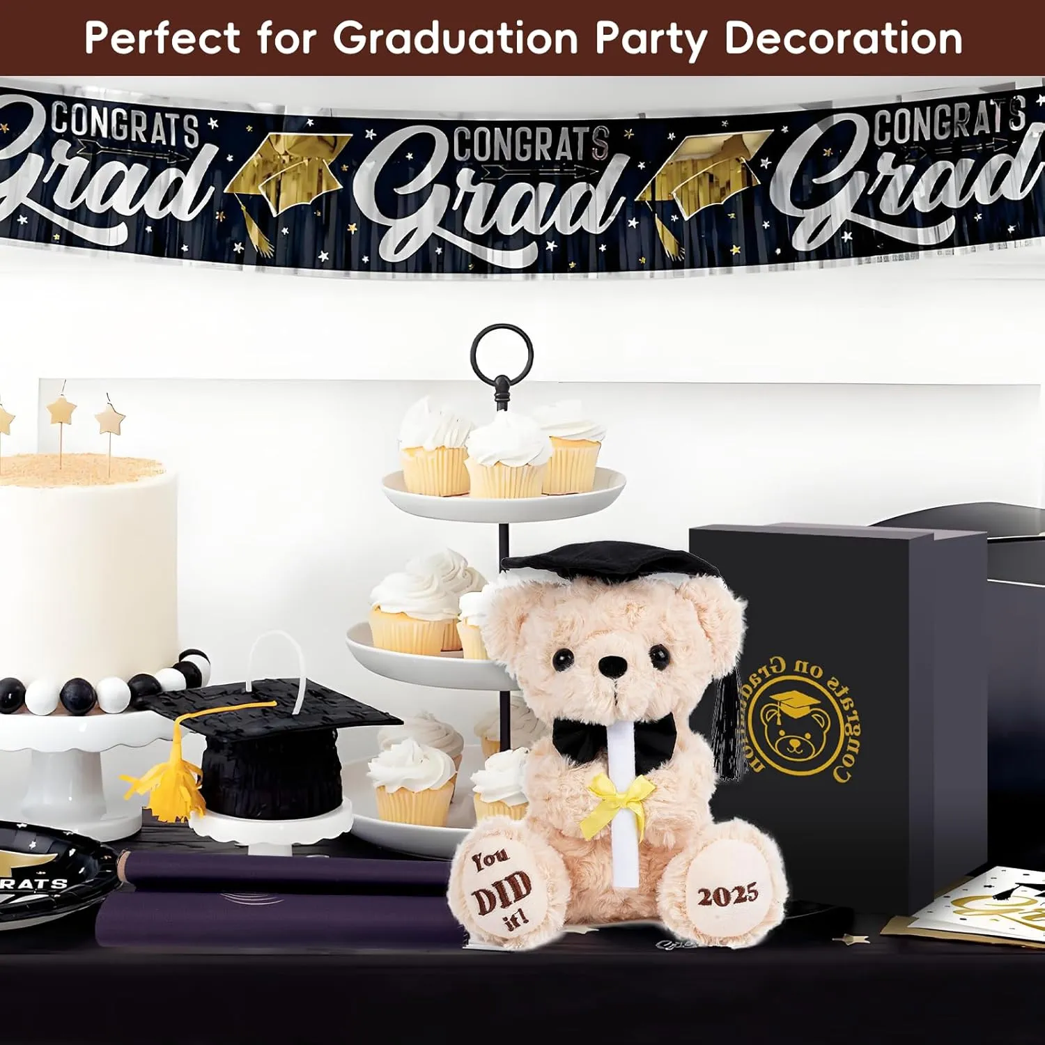 Graduation Bear Class of 2025 - Graduation Gifts Set Teddy Bear & Guest Book Scroll, High School Graduation Gifts for Boys & Girls, 8" Stuffed Animal Plush Bear | You DID it | 2025 Grad Gifts - 2Pcs