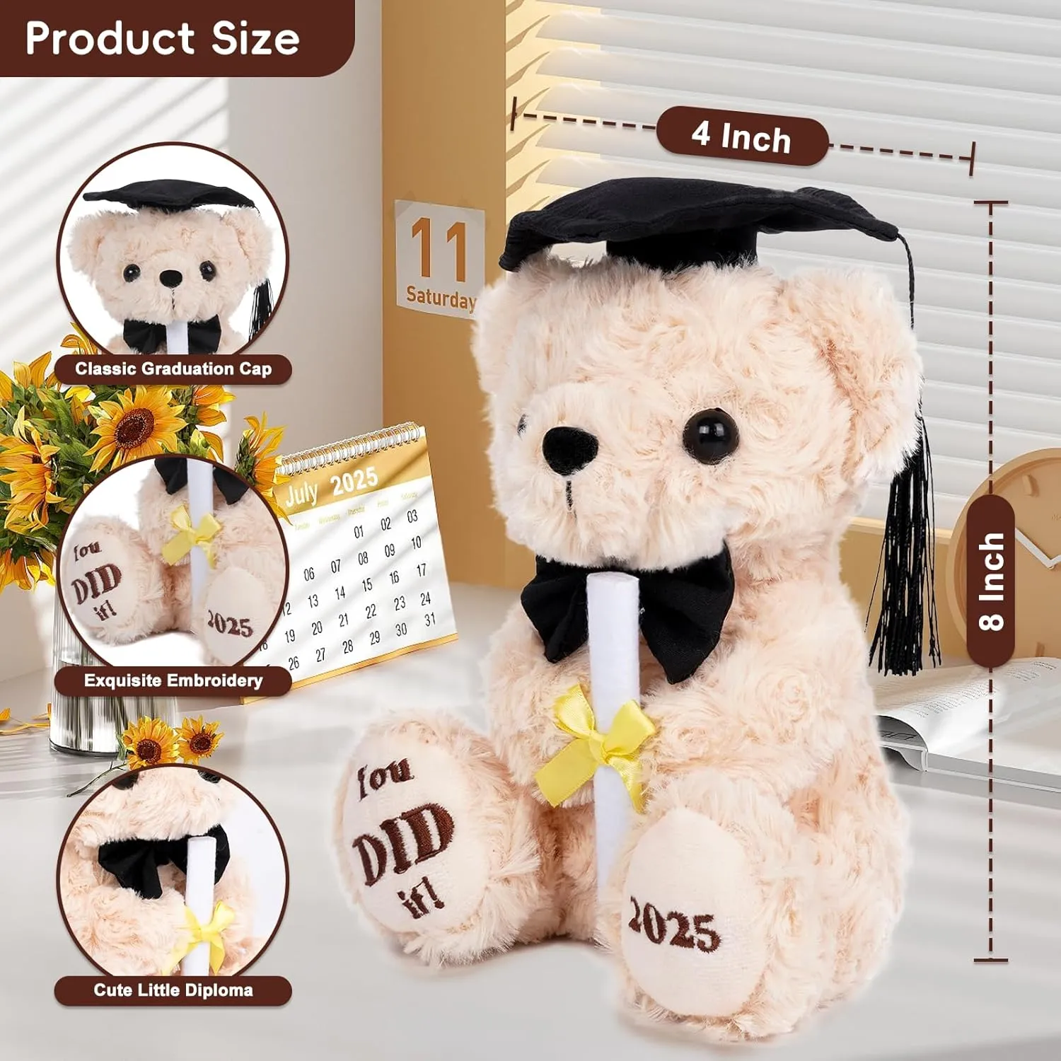 Graduation Bear Class of 2025 - Graduation Gifts Set Teddy Bear & Guest Book Scroll, High School Graduation Gifts for Boys & Girls, 8" Stuffed Animal Plush Bear | You DID it | 2025 Grad Gifts - 2Pcs