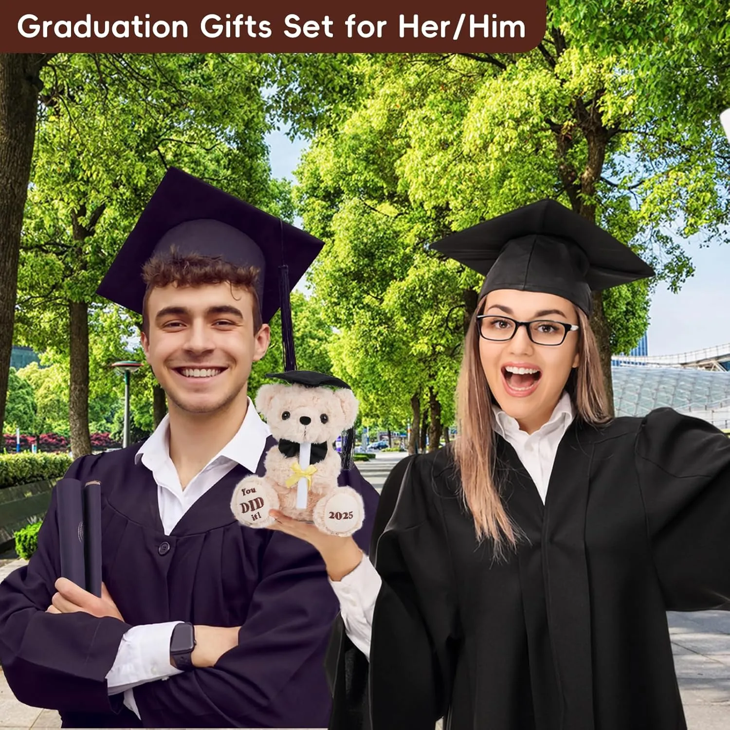 Graduation Bear Class of 2025 - Graduation Gifts Set Teddy Bear & Guest Book Scroll, High School Graduation Gifts for Boys & Girls, 8" Stuffed Animal Plush Bear | You DID it | 2025 Grad Gifts - 2Pcs
