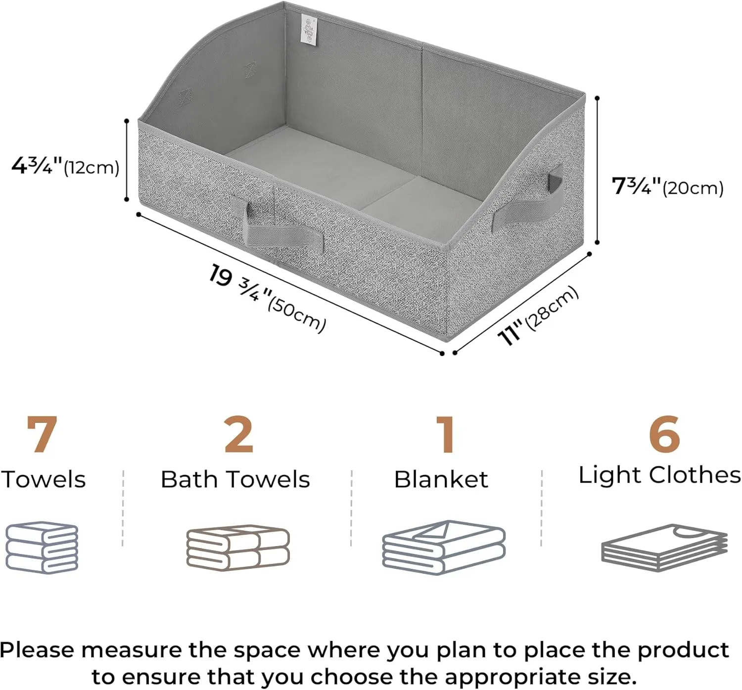 GRANNY SAYS Linen Closet Organizers and Storage Baskets for Organizing Shirts, Decorative Shelves Bins Wardrobe Cabinet, Gray, 3-Pack