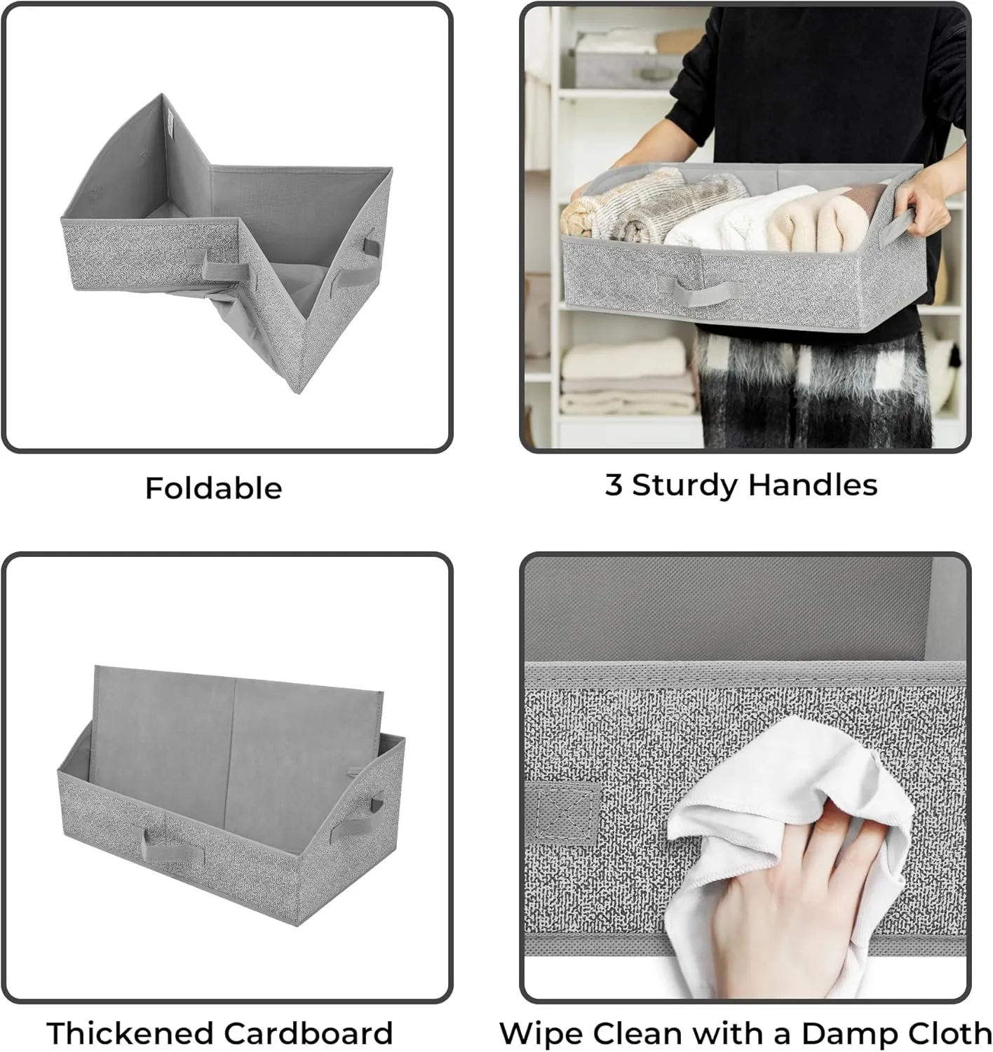 GRANNY SAYS Linen Closet Organizers and Storage Baskets for Organizing Shirts, Decorative Shelves Bins Wardrobe Cabinet, Gray, 3-Pack