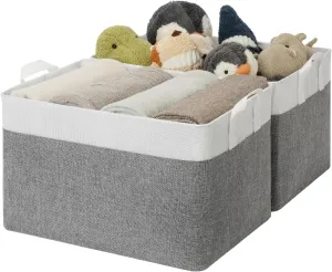 GRANNY SAYS Storage Bins with Metal Frame, Fabric Foldable Closet Organizers, Closet Storage Bins for Organization, Shelves Baskets, Collapsible Storage Box, Extra Large, Gray&White, 2-Pack