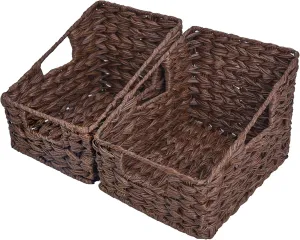 GRANNY SAYS Wicker Storage Baskets, Waterproof Wicker Basket with Handles, Trapezoid Woven Storage Bins for Organizing, Decorative Basket, Brown, 2-Pack