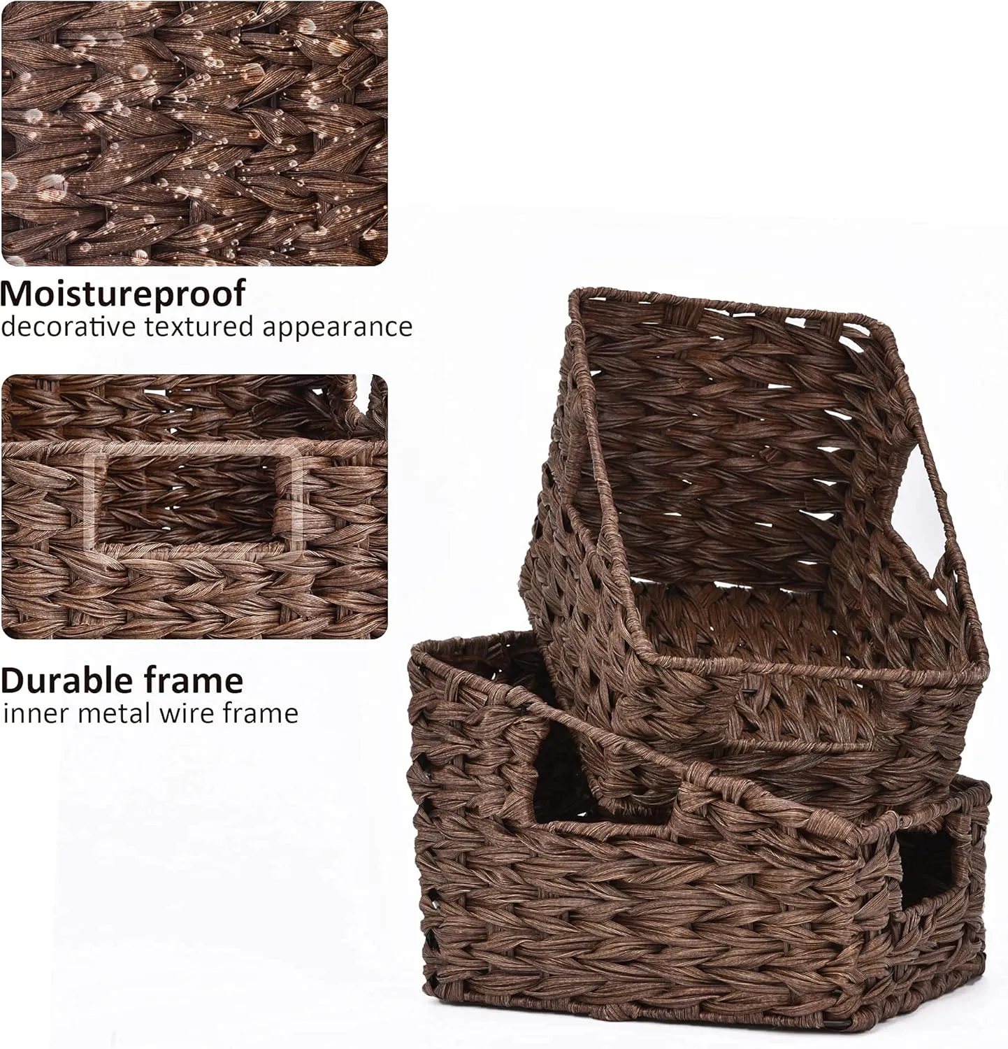 GRANNY SAYS Wicker Storage Baskets, Waterproof Wicker Basket with Handles, Trapezoid Woven Storage Bins for Organizing, Decorative Basket, Brown, 2-Pack
