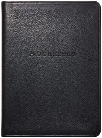 Graphic Image 7 Inch Leather Bound Desk Address Book, Genuine Calfskin Leather, 1,400 Entries, Black