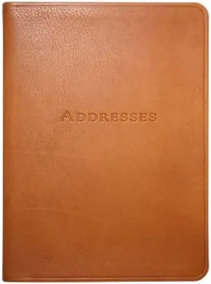 Graphic Image 7 Inch Leather Bound Desk Address Book, Genuine Calfskin Leather, 1,400 Entries, British Tan