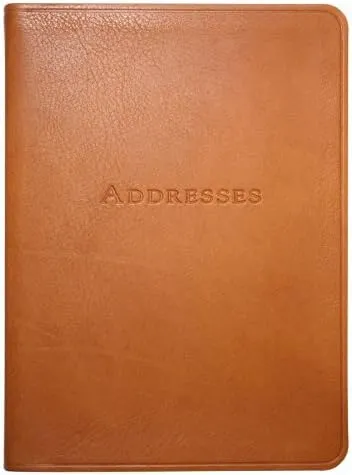 Graphic Image 7 Inch Leather Bound Desk Address Book, Genuine Calfskin Leather, 1,400 Entries, British Tan