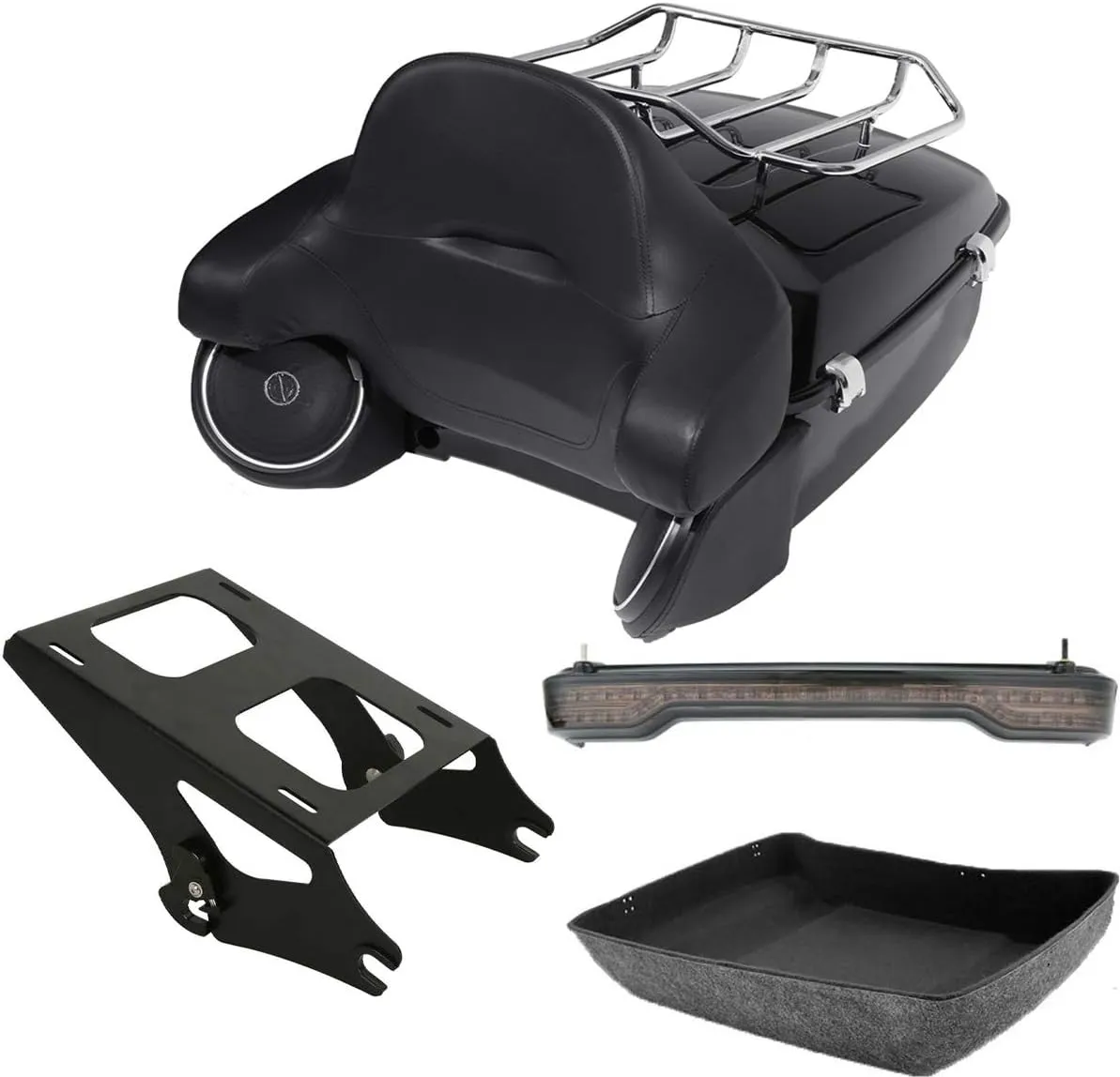 Green-L King Tour Pack Trunk with Backrest Speakers 2 Up Mounting Luggage Rack LED Tail Light Fit for Harley Touring Road King Street Electra Glide 2014-2025