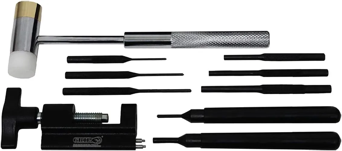 Grip 10 pc Master Gunsmithing Roll Pin Tool Kit - Dual Head Mallet, Bolt Catch Pin Starter, Bolt Catch Pin Punch, Trigger Guard Roll Pin Pusher, Starter Punches, Driver Punches - Storage Case