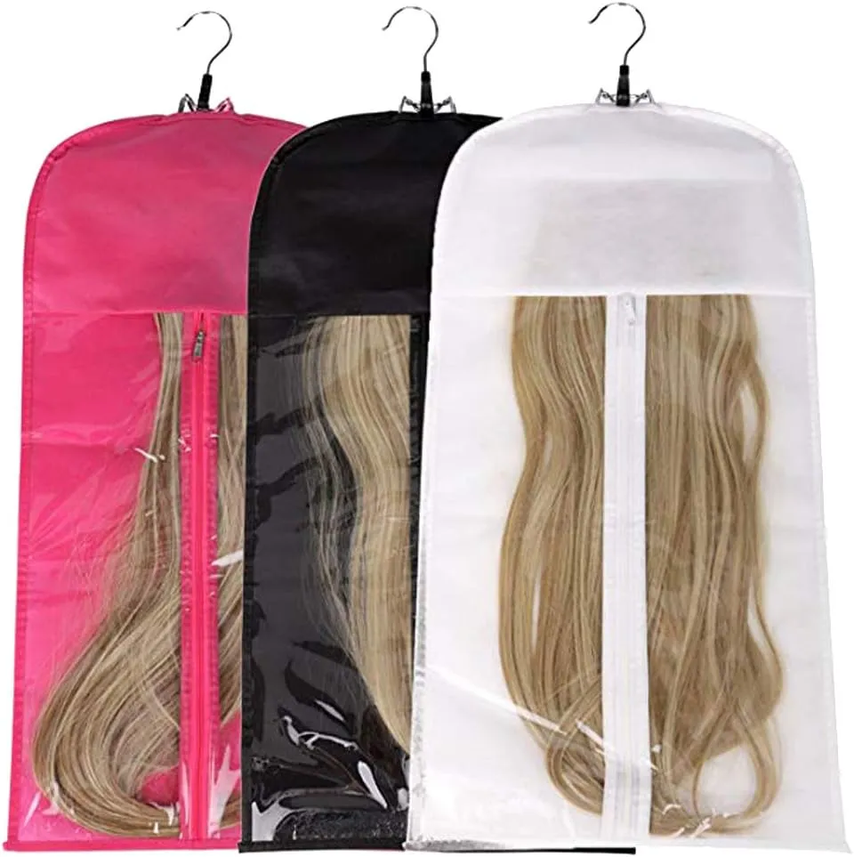 Hair Extensions Storage Bag With Wooden Hanger Carrier Case With Strong Durable Zipper