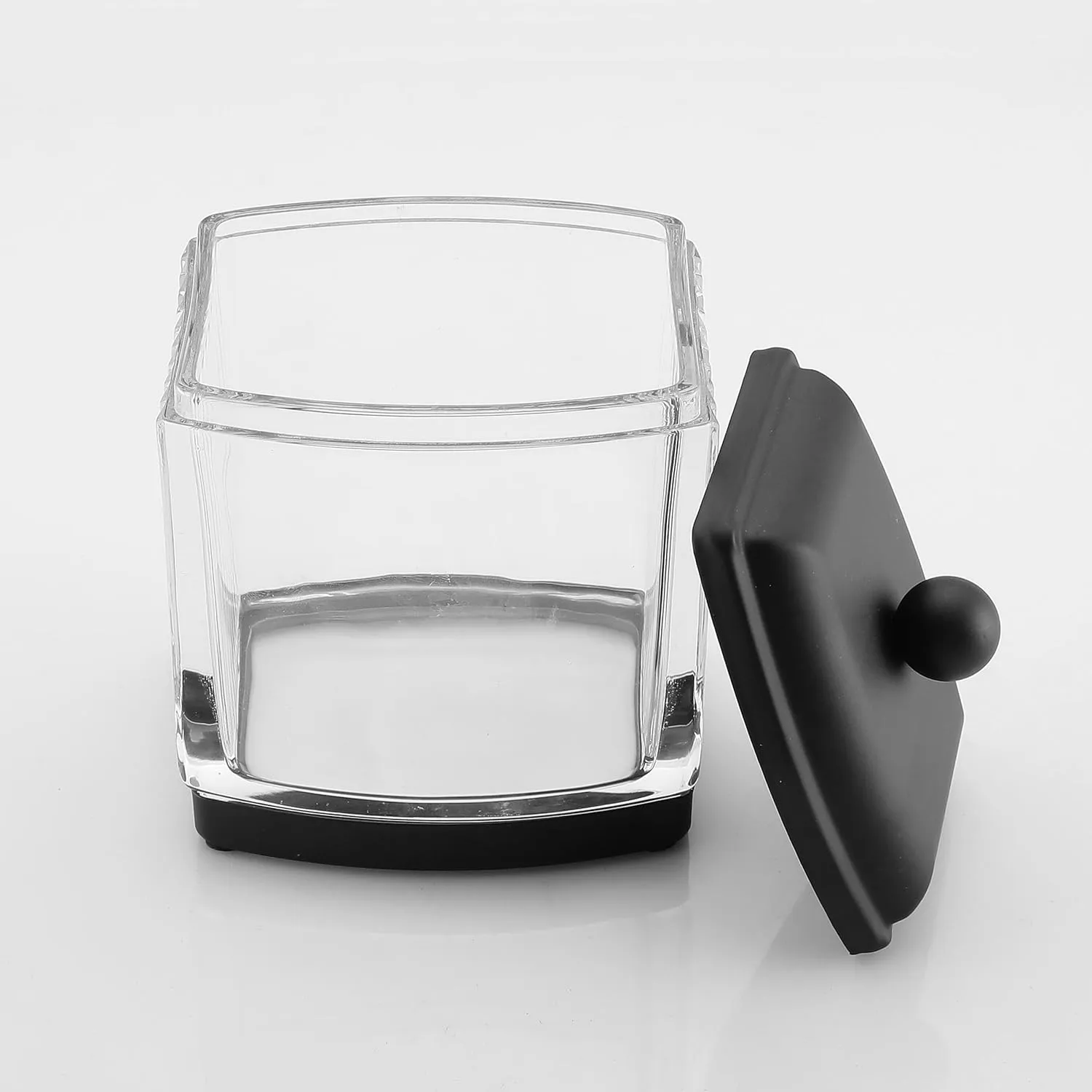 HALSTON H Glass Apothecary Cotton Jar – Elegant Bathroom Vanity Storage Container for Cotton Balls, Swabs & Beauty Essentials – Modern Clear Glass Organizer for Countertops