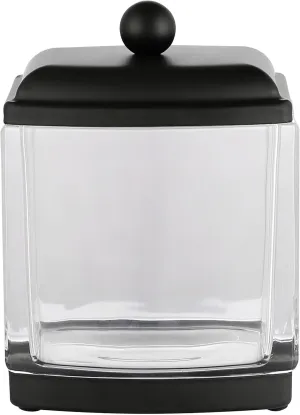 HALSTON H Glass Apothecary Cotton Jar – Elegant Bathroom Vanity Storage Container for Cotton Balls, Swabs & Beauty Essentials – Modern Clear Glass Organizer for Countertops