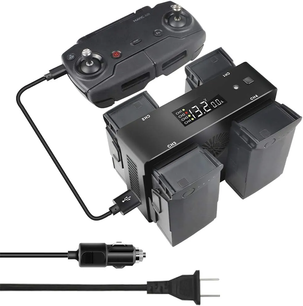 Hanatora Battery Wall Charger & Car Charger for DJI Mavic Air and Remote Controller,5 in 1 Rapid Charging Hub with Charging, Discharging and Storage
