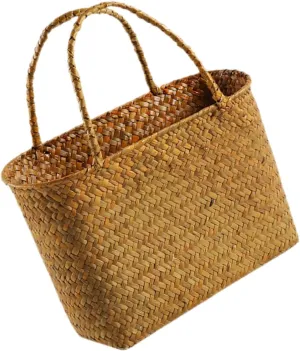 Hand-woven Tote Bag Woven Basket for Decorative Storage Large Handle Picnic Basket for Home
