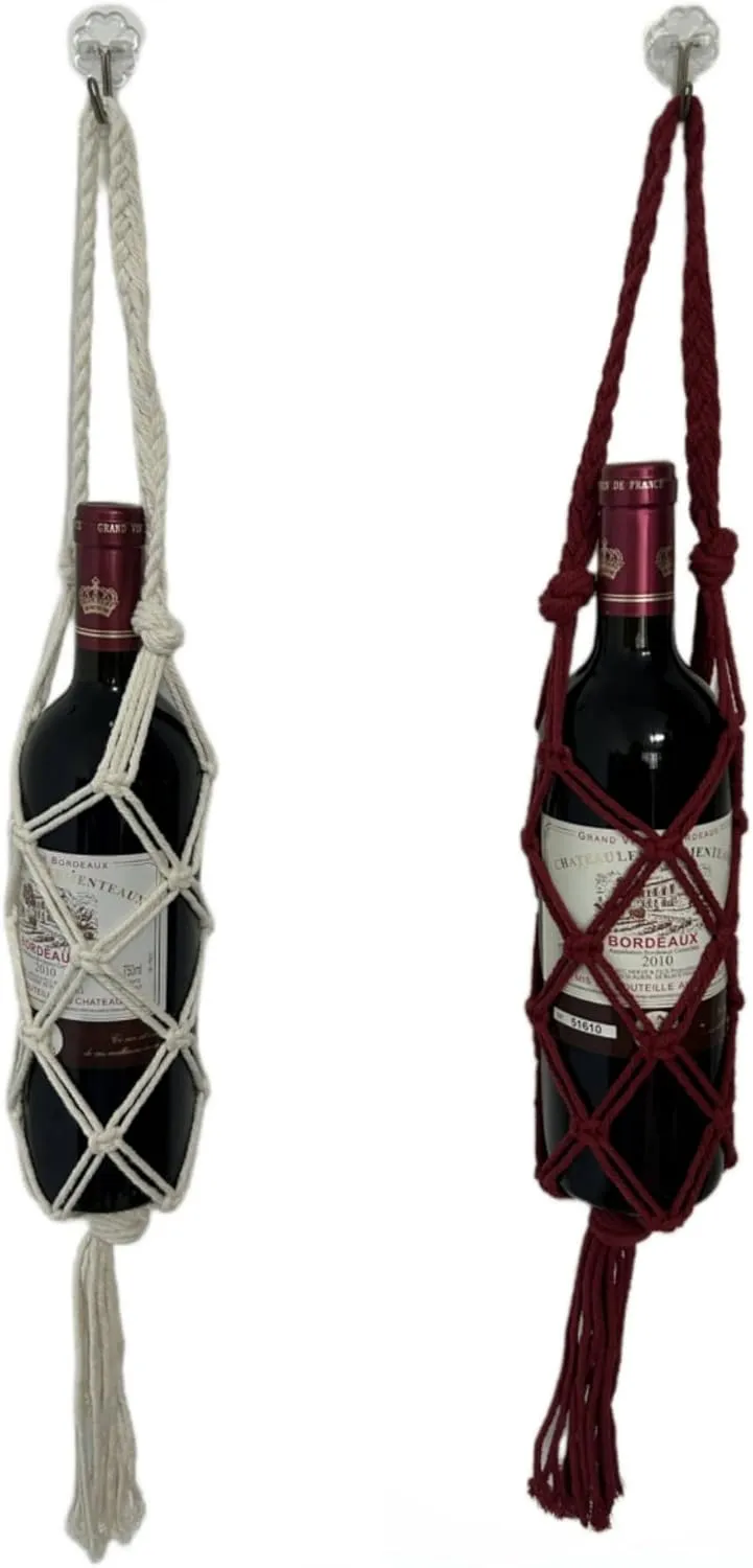 Hand-woven wine storage bag, Bohemian wine hanging bag, Bottle bag, Tote bag, 26 inch (Wine Storage Bag White   Red)