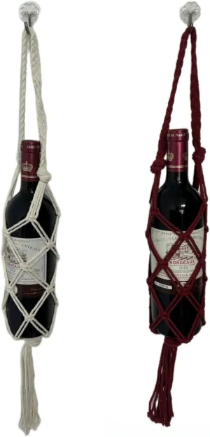 Hand-woven wine storage bag, Bohemian wine hanging bag, Bottle bag, Tote bag, 26 inch (Wine Storage Bag White   Red)