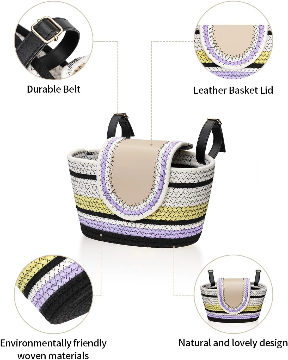 Handmade Bike Basket Front, Woven Bicycle Baskets for Adult Bikes, Rustic Detachable Handlebar Basket with Lid, Adjustable Leather Straps