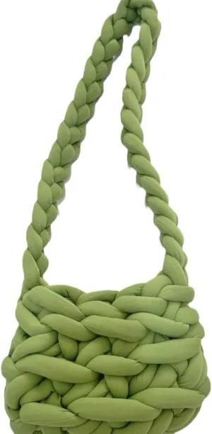 Handmade Knitting Bag Chunky Horizontal Knitting Bag Infusion Core Yarn Stripe Line Shoulder Bag(Color 4)