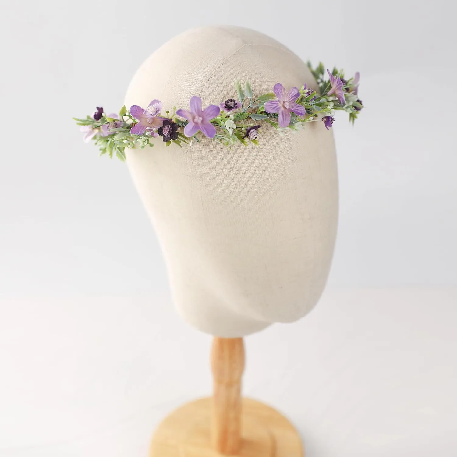 Handmade Purple Flower Crown Floral Headband for Bridal Weeding Elf Wreath Women Girls Headdress Fairy Green Leaf Headpiece Cosplay Photo Prop