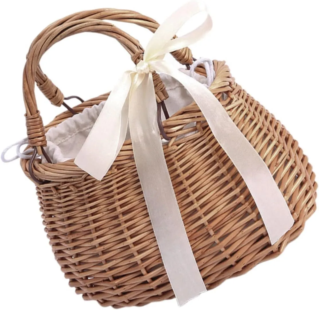 Handmade Willow Flower Basket Large Floral Tote Bag Rural Style Hand Basket Straw Bag Woven Hanheld