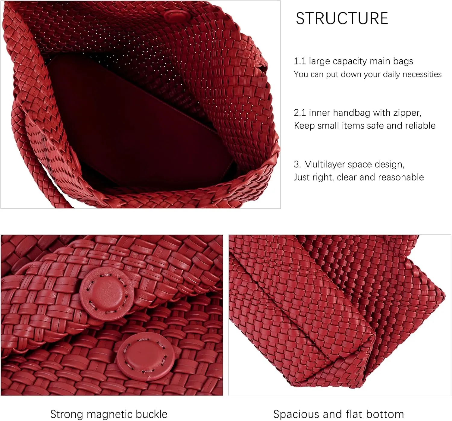Handmade Woven Bag Satchel Handbag For Women Vegan Leather Tote Bag With Purses Travel Shoulder Bag Underarm Bag