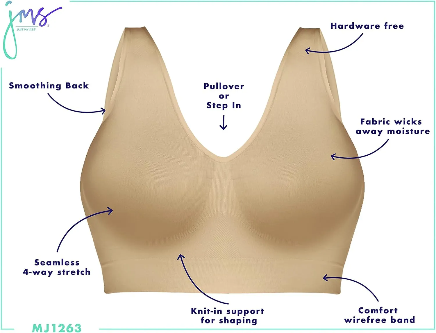 Hanes Women's Pure Comfort Light Support Pullover Wireless T-Shirt Bra with Moisture-Wicking