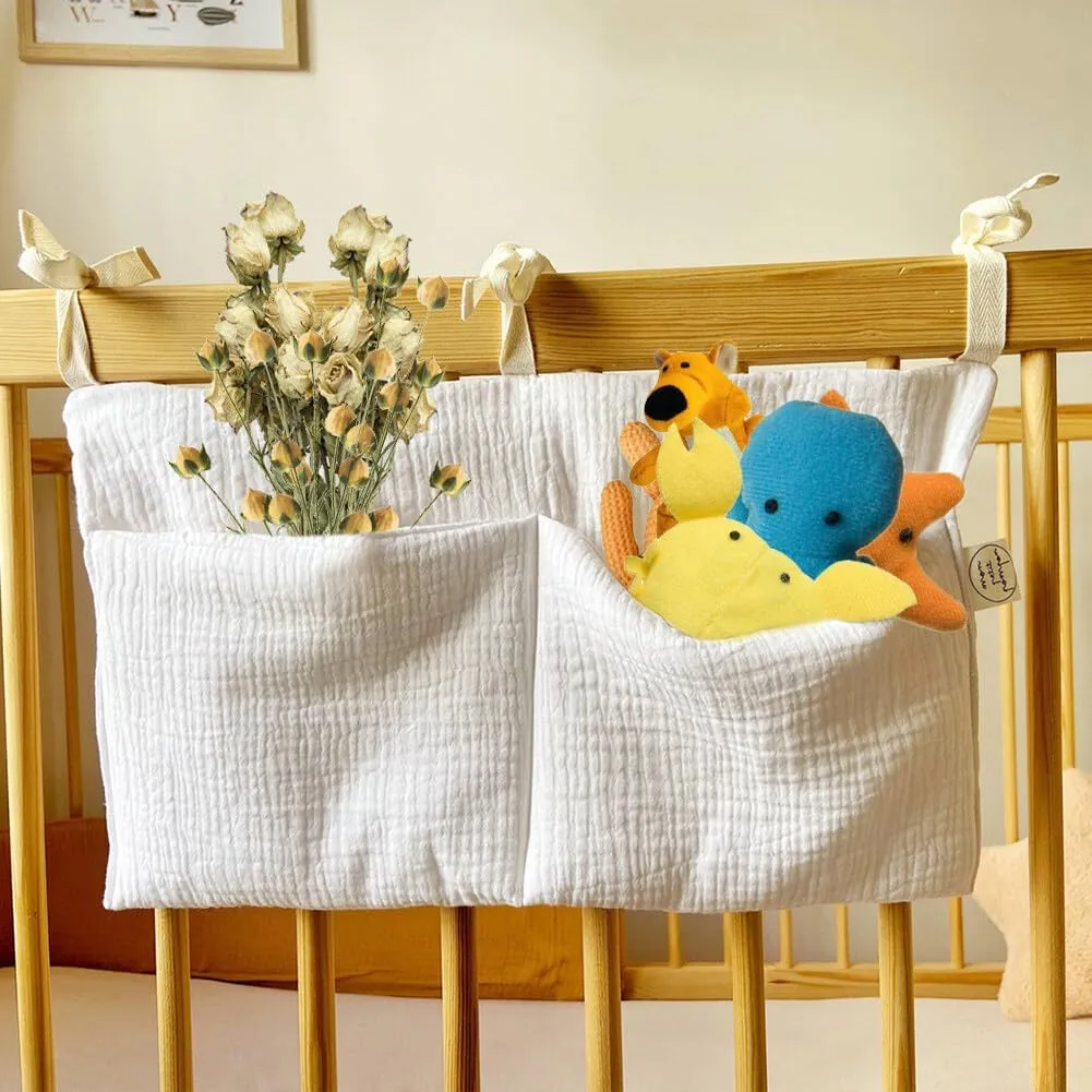 Hanging Diaper Caddy Organizer, Stacker, Crib Pocket With Straps - Classified Storage Bag for Nursery Diapers, Wipes, Baby Essentials (Gray)