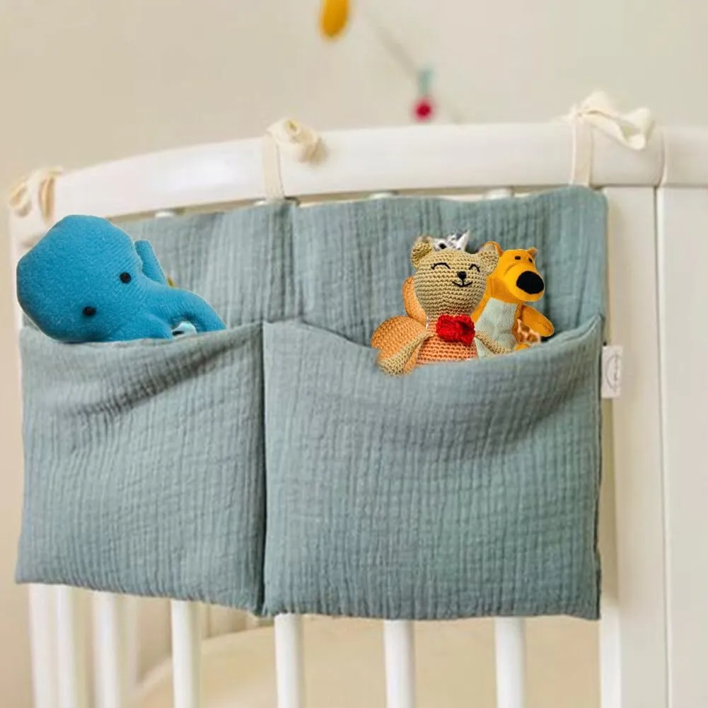 Hanging Diaper Caddy Organizer, Stacker, Crib Pocket With Straps - Classified Storage Bag for Nursery Diapers, Wipes, Baby Essentials (Gray)