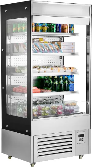 Happybuy Open Air Merchandiser, 4-Tier Shelving Commercial Refrigerator. Grab-and-Go Display Cooler with Air Curtain and LED Advertising Light. Fits for Restaurants, Stores and Office. 18.4cu.ft.