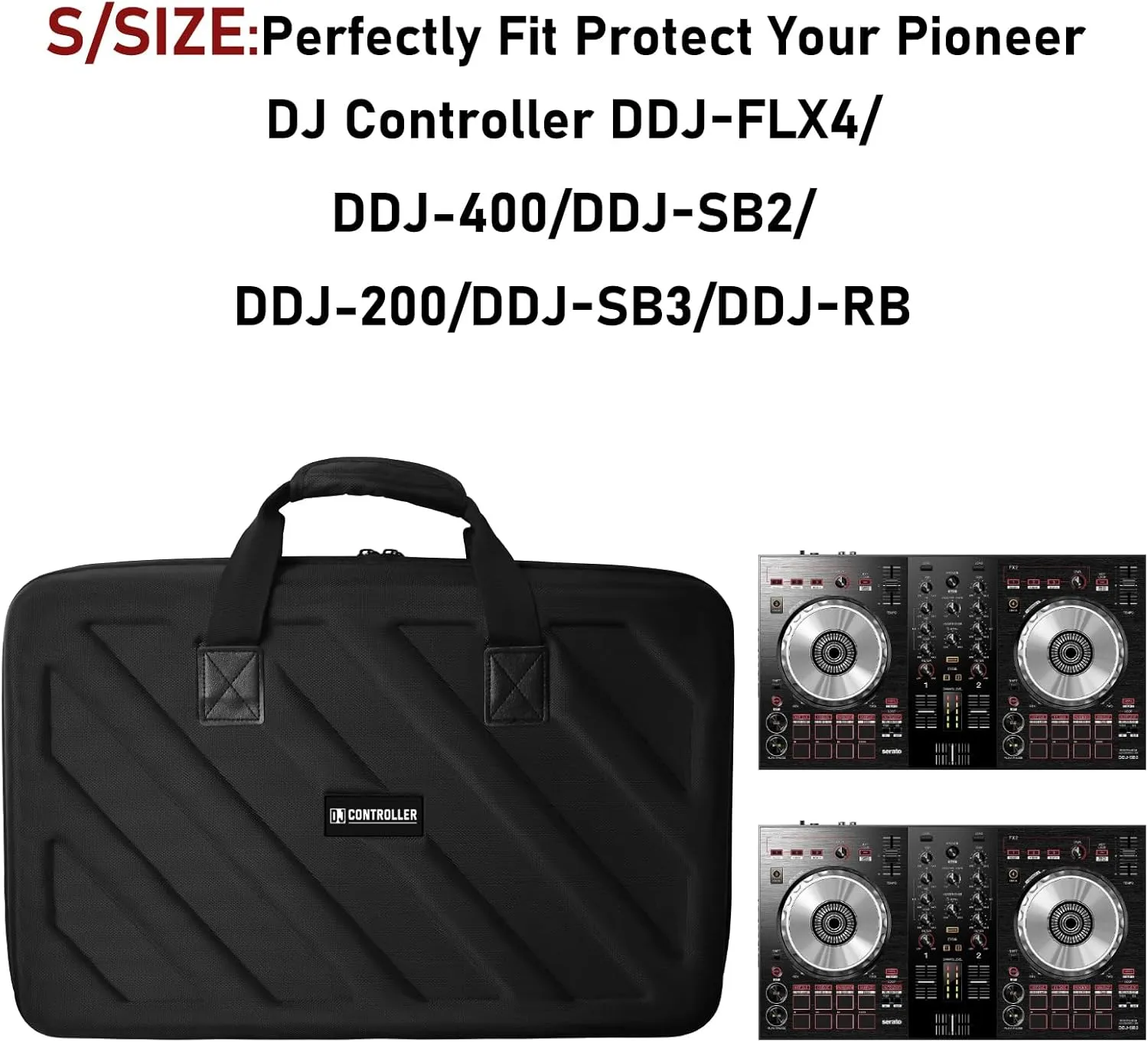 Hard Case Compatible with Pioneer DJ Controller DDJ-FLX4/DDJ-400/DDJ-SB2/DDJ-200/DDJ-SB3/DDJ-RB Protective Carrying Storage Bag,Black(S-20.8 x 14.5 x 3.5 Inch)