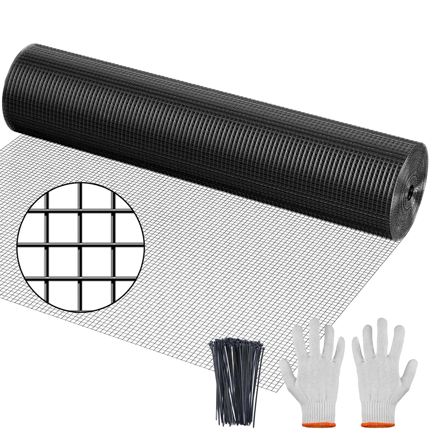 Hardware Cloth, 1/2 inch 48" x 100' Galvanized Chicken Wire Fence, 19 Gauge Vinyl Coated Wire Mesh Roll, Black Welded Wire Fencing Roll Gopher Wire Mesh Roll for Garden Fencing Rabbit Snake Wire
