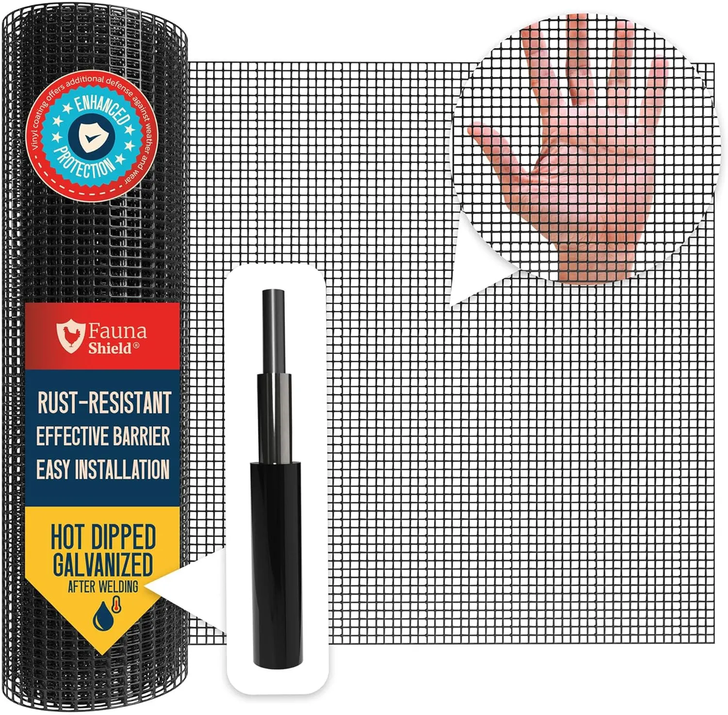 Hardware Cloth 1/4 inch 48" x 50 ft Mesh - 23 Gauges Black Vinyl Welded Wire Fencing - Chicken Wire Mesh Roll - Rodent & Snake PVC Coated Wire Fence Rolls - Gopher & Rabbit Wire by Fauna Shield