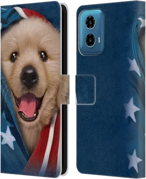 Head Case Designs Officially Licensed Vincent HIE Patriotic Golden Retriever Canidae Leather Book Wallet Case Cover Compatible with Motorola Moto G34 5G