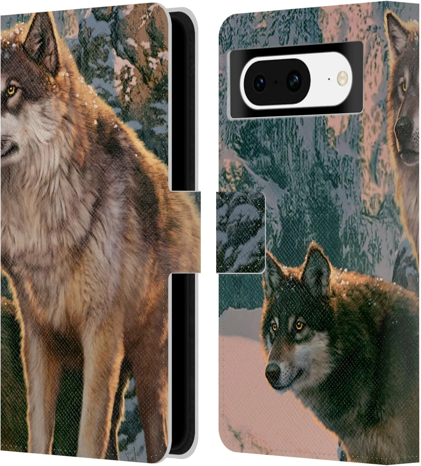 Head Case Designs Officially Licensed Vincent HIE Wolf Couple Canidae Leather Book Wallet Case Cover Compatible with Google Pixel 8