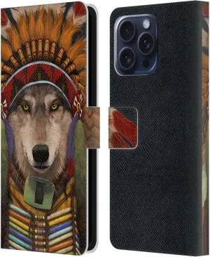 Head Case Designs Officially Licensed Vincent HIE Wolf Spirit Chief Canidae Leather Book Wallet Case Cover Compatible with Apple iPhone 16 Pro Max